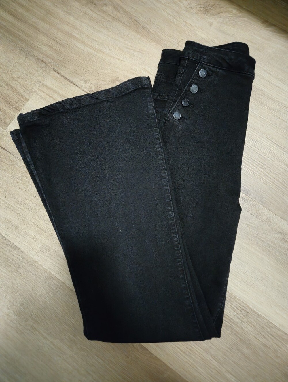 ​Cello Black High Rise Sailor Flare Jeans Size 7 Retro Button Front Bell Bottoms